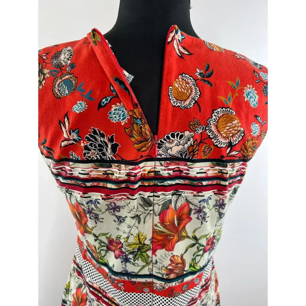 DESIGUAL Red White Mixed Print Sleeveless Polka Dot Karin Mini Dress Size EU 40